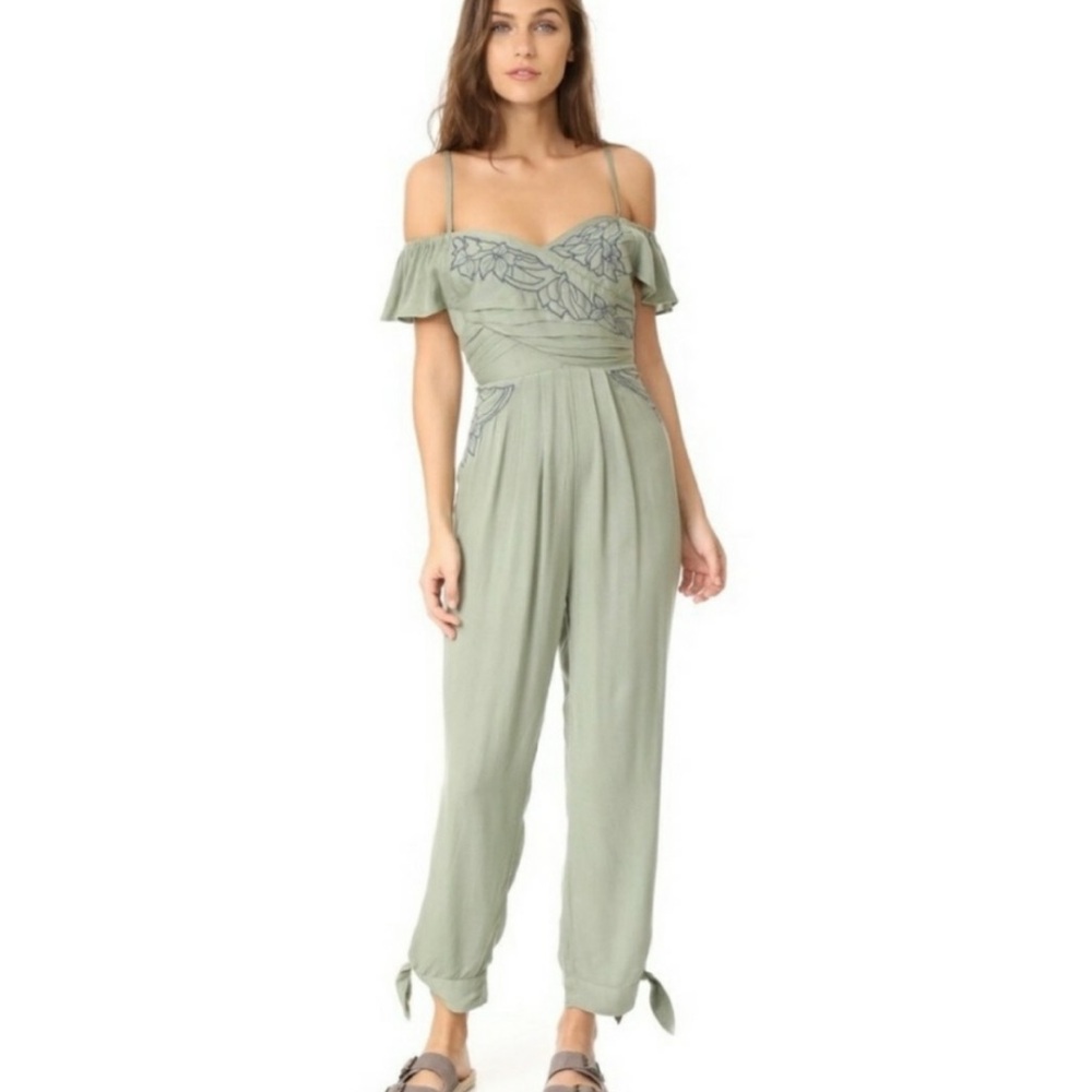 Free People Womens In The Moment Cold Shoulder Jumpsuit Embroidered Flowers